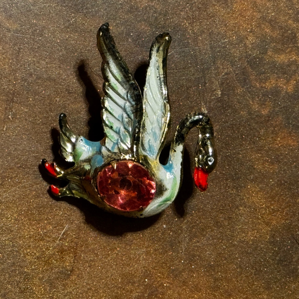 Unique Multicolor Swan Brooch with‎ Red Gem vintage - Picture 3 of 3